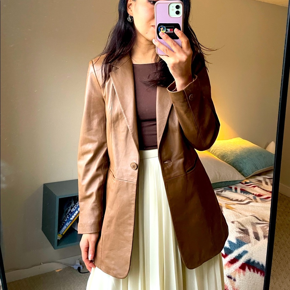 Denim&Co genuine leather blazer